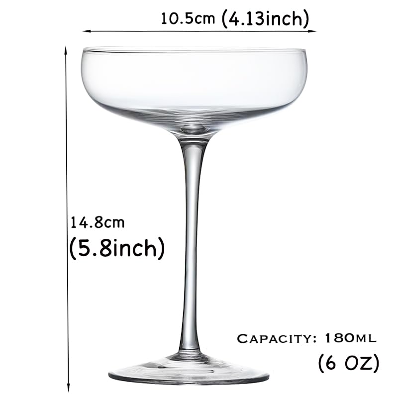 Set of 4 6 Oz Crystal Clear Stemmed Coupe Glasses J4335
