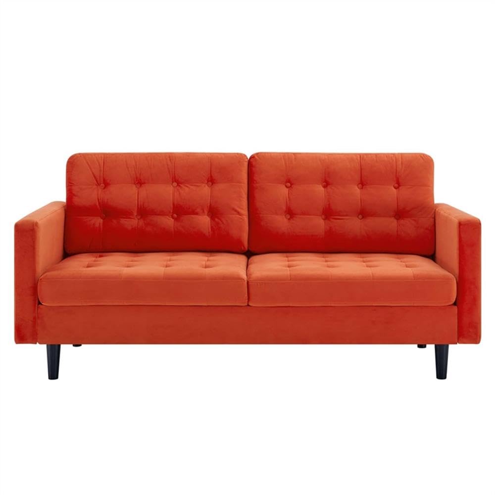 Orange Velvet Tufted Sofa with Black Wood Legs L792900