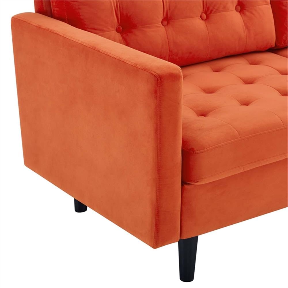 Orange Velvet Tufted Sofa with Black Wood Legs L792900