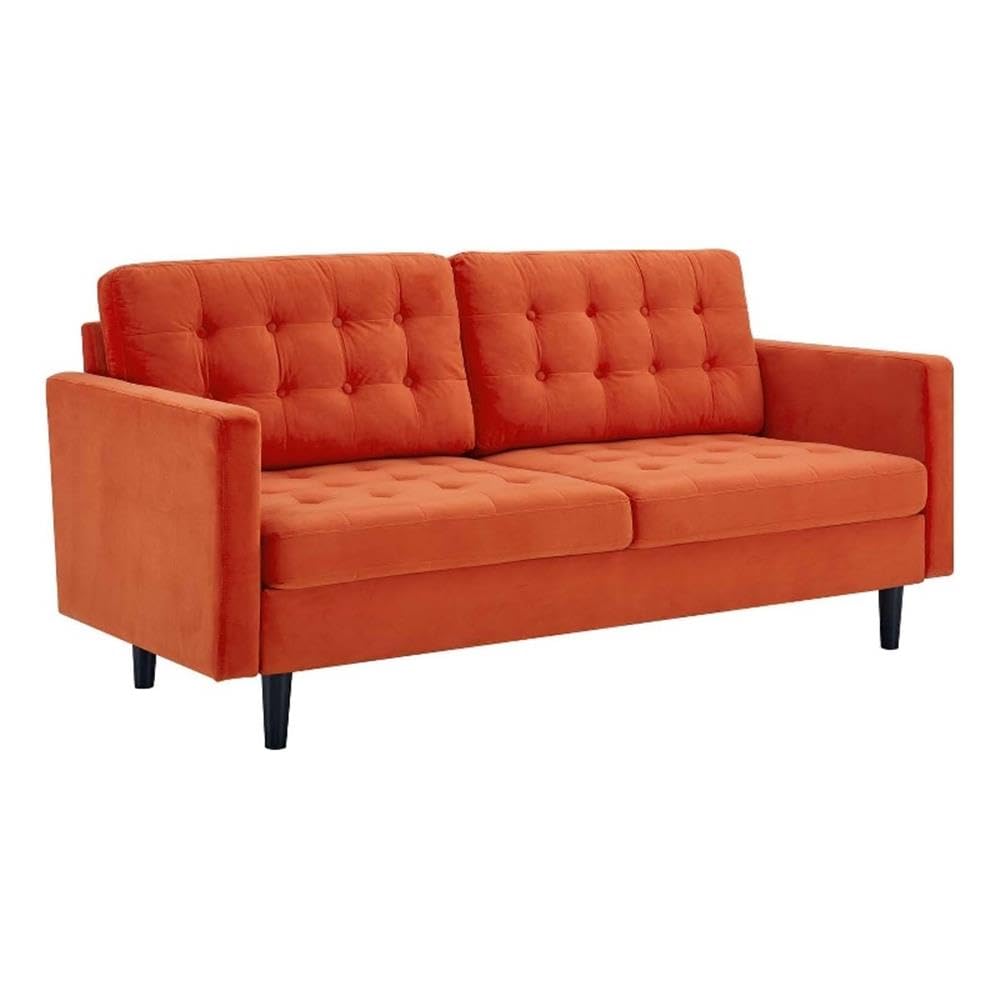 Orange Velvet Tufted Sofa with Black Wood Legs L792900