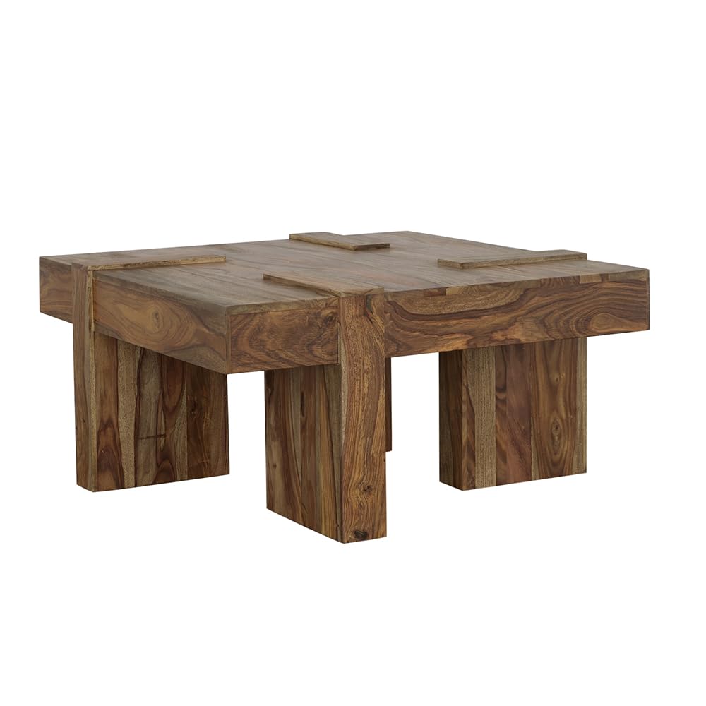 Sheesham Wood Square Coffee Table with Wooden Legs P7583