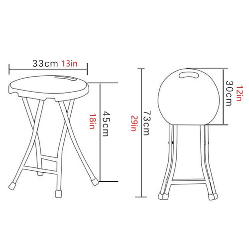 18 Inch Portable Folding Stool with Handle, 500lbs Capacity Round Plastic Chair E905036