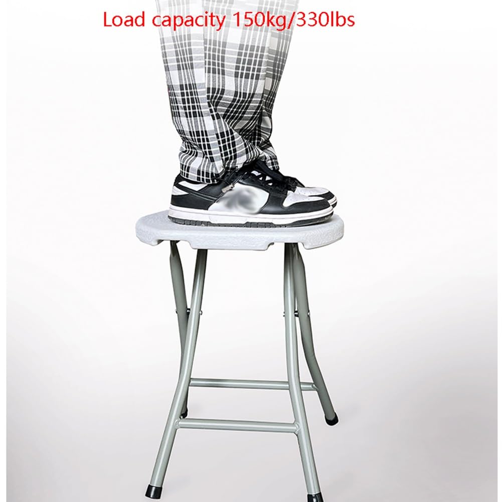 18 Inch Portable Folding Stool with Handle, 500lbs Capacity Round Plastic Chair E905036
