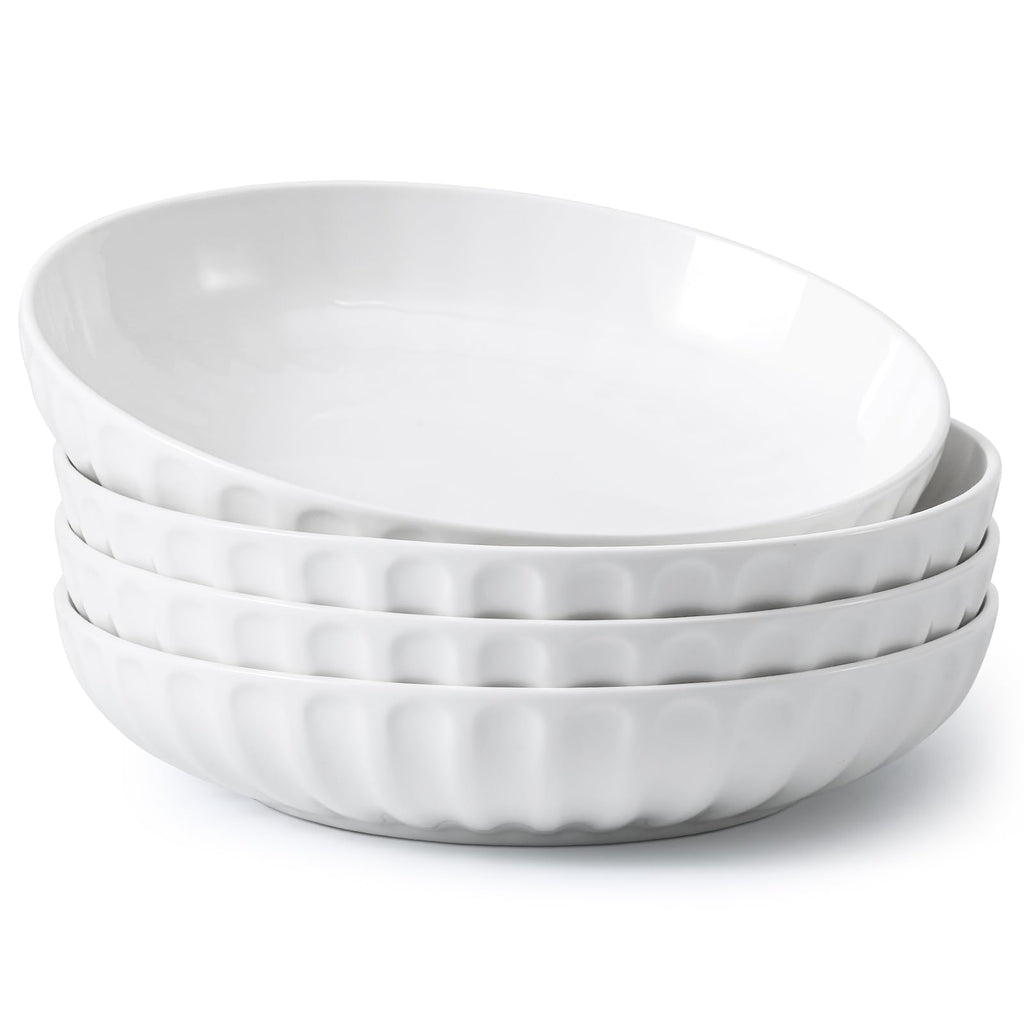10" White Ceramic Pasta Bowls Set of 4 C808