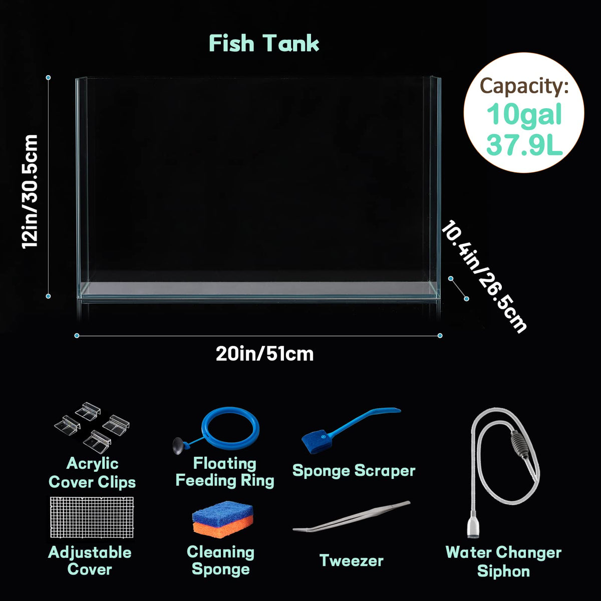 10 Gallon Ultra Clear Rimless Low Iron Glass Fish Tank N573