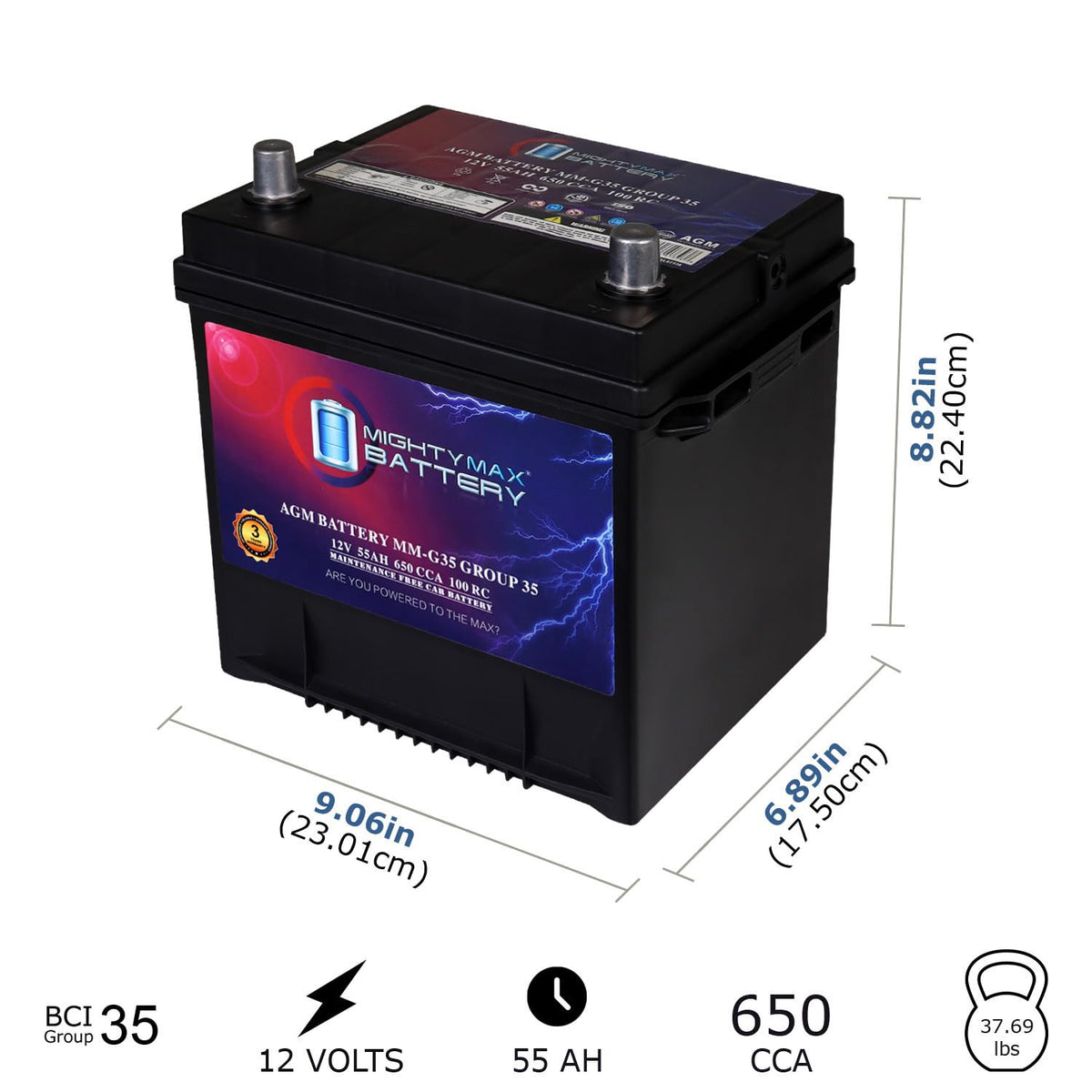 12V 55Ah AGM 650 CCA Replacement Battery N85449