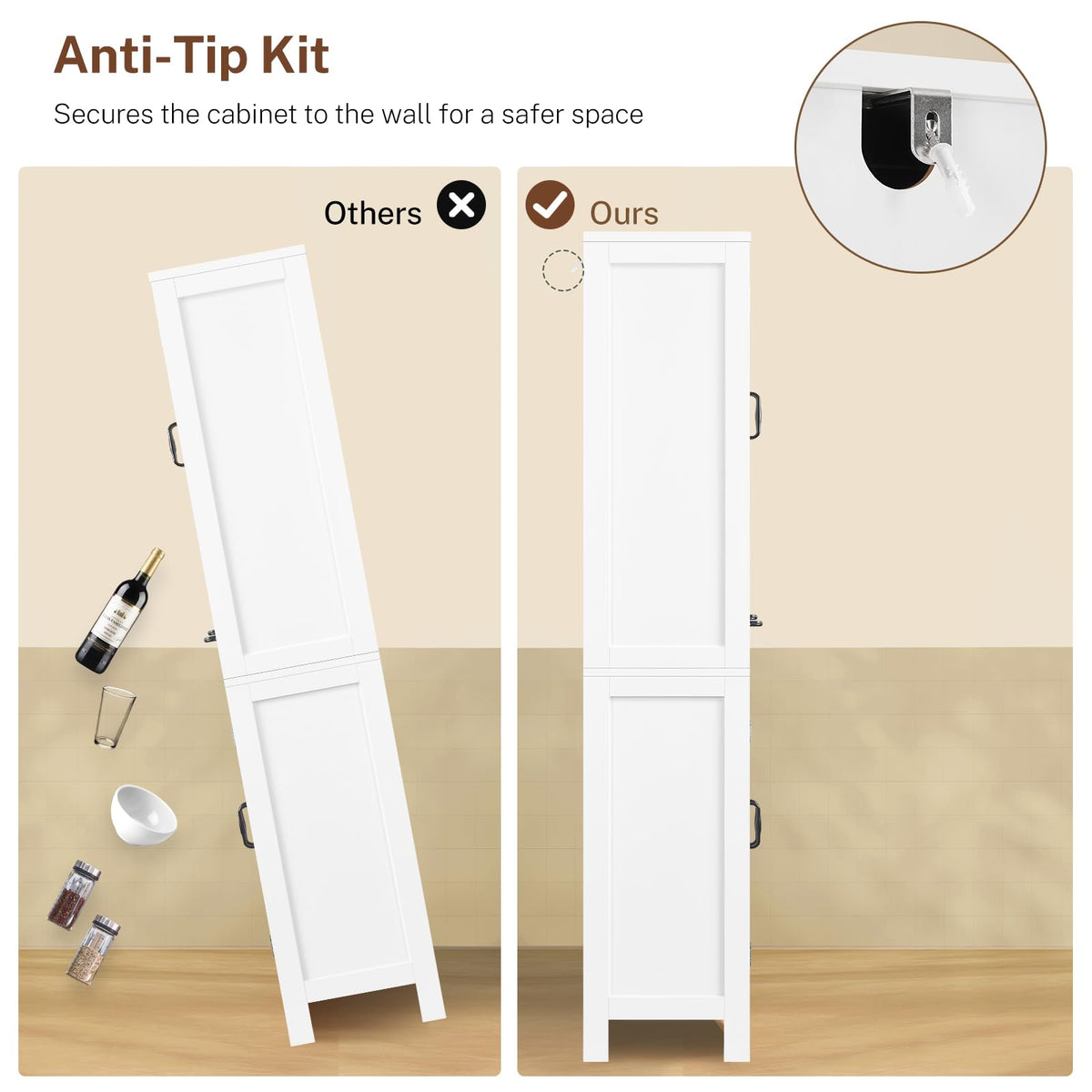 White Storage Cabinet with 2 Adjustable Shelves and Drawer I514
