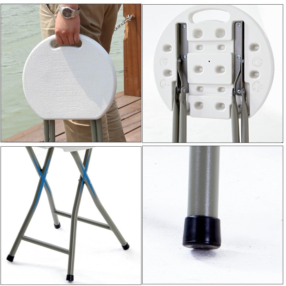 18 Inch Portable Folding Stool with Handle, 500lbs Capacity Round Plastic Chair E905036