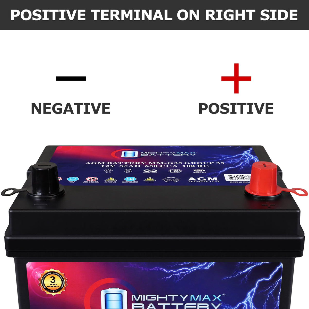 12V 55Ah AGM 650 CCA Replacement Battery N85449