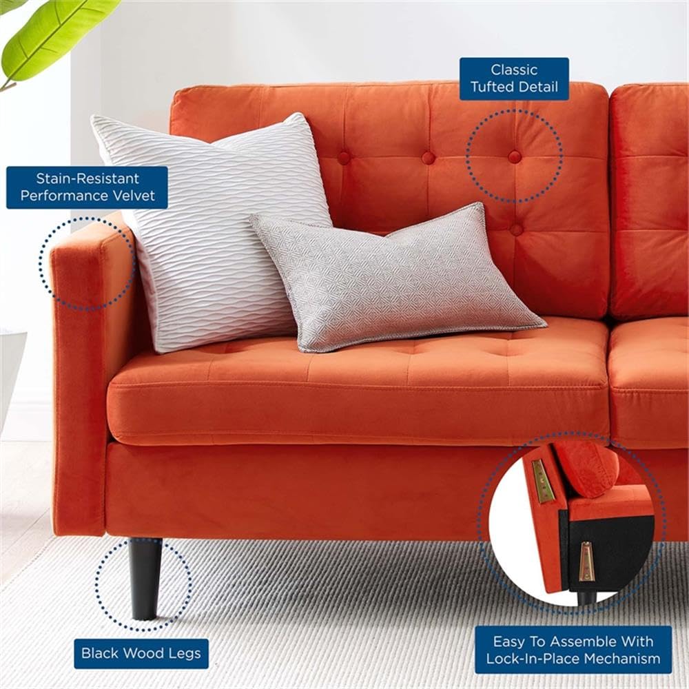 Orange Velvet Tufted Sofa with Black Wood Legs L792900
