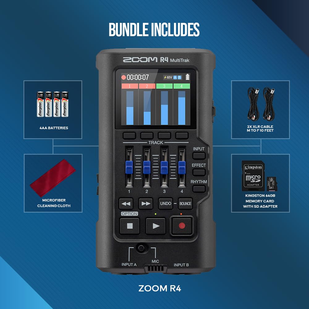 32-Bit Float 4-Track Recorder with Dual XLR/TS Inputs and Built-In Mic B97501