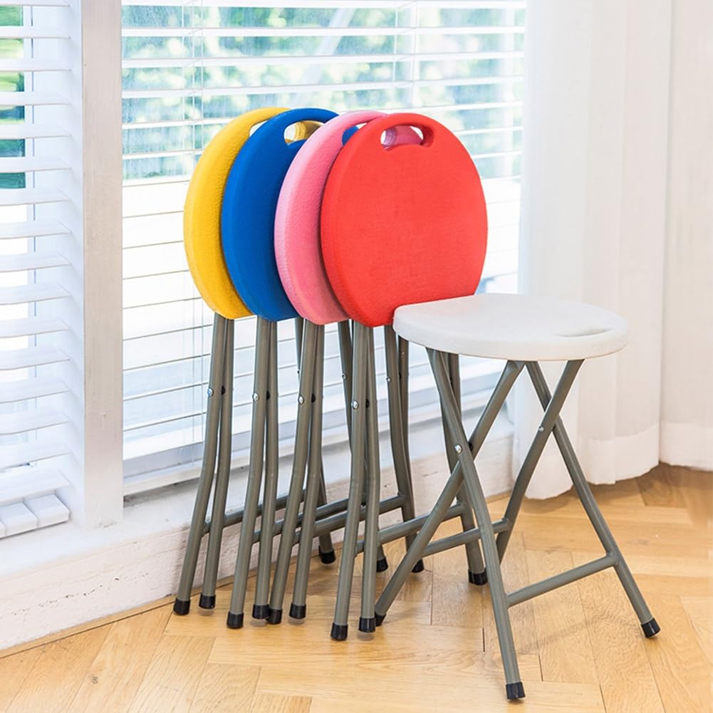 18 Inch Portable Folding Stool with Handle, 500lbs Capacity Round Plastic Chair E905036