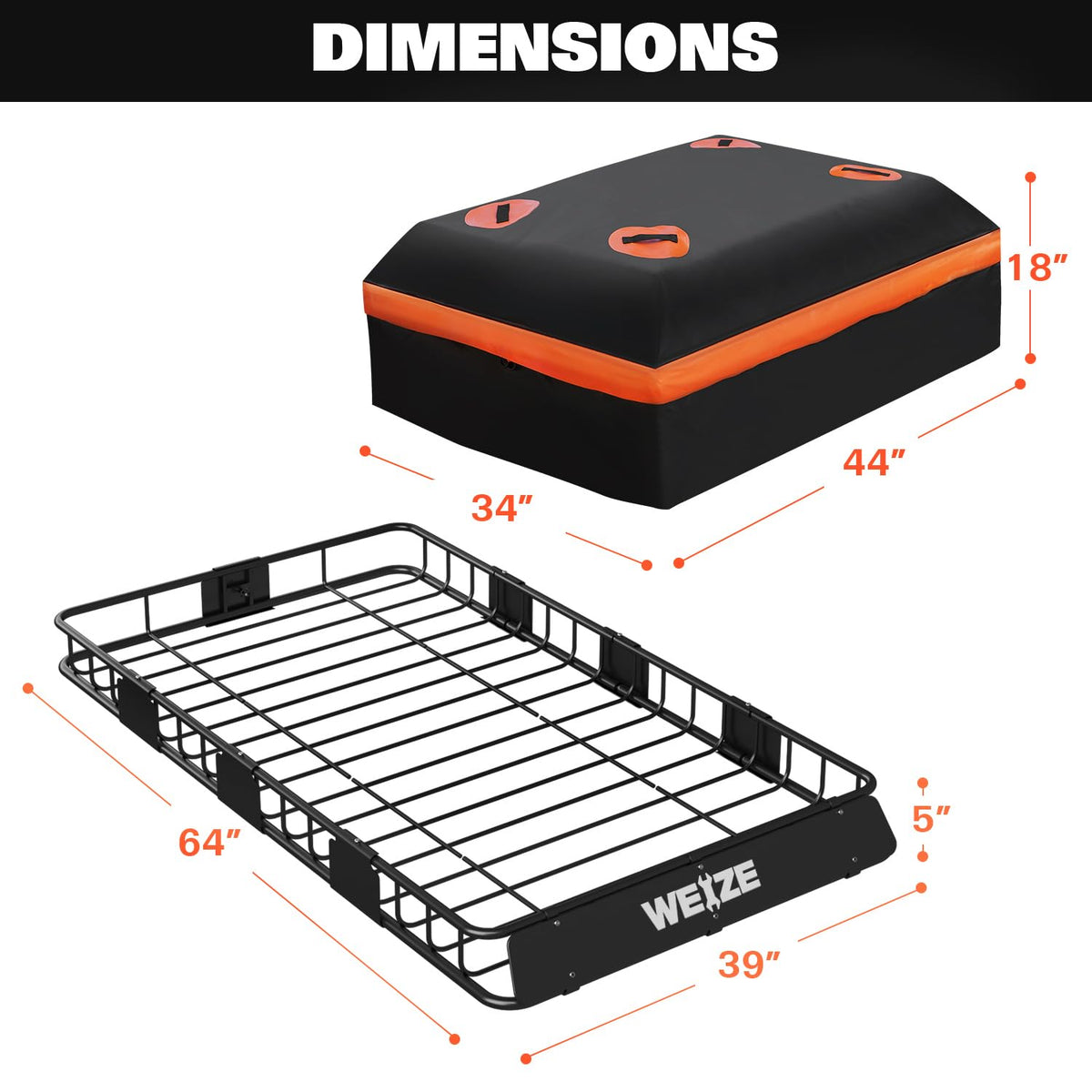 64"x 39" Steel Roof Rack Cargo Carrier with Waterproof Bag A561