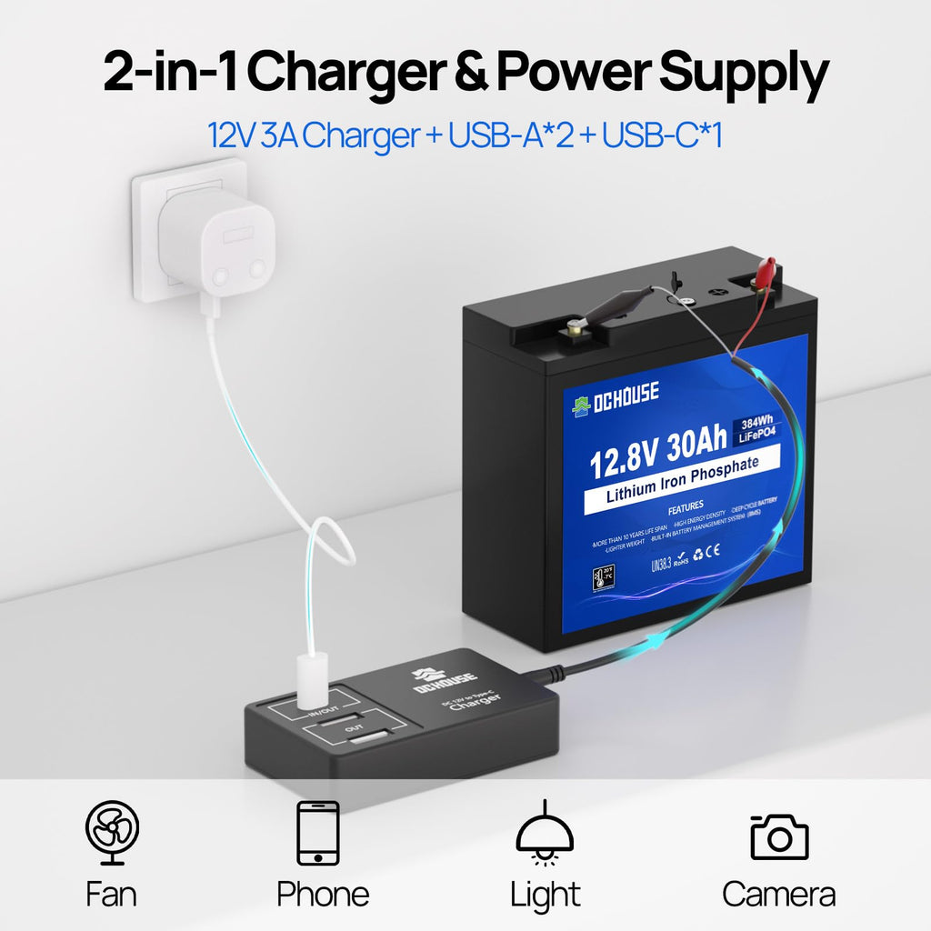 12V 30Ah Lithium Battery with USB Charger U422
