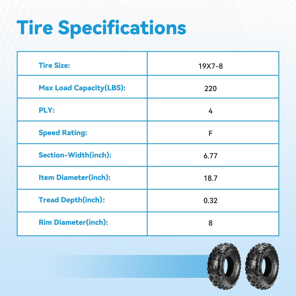 19x7-8 Mini Bike Tire Tubeless Replacement F32930