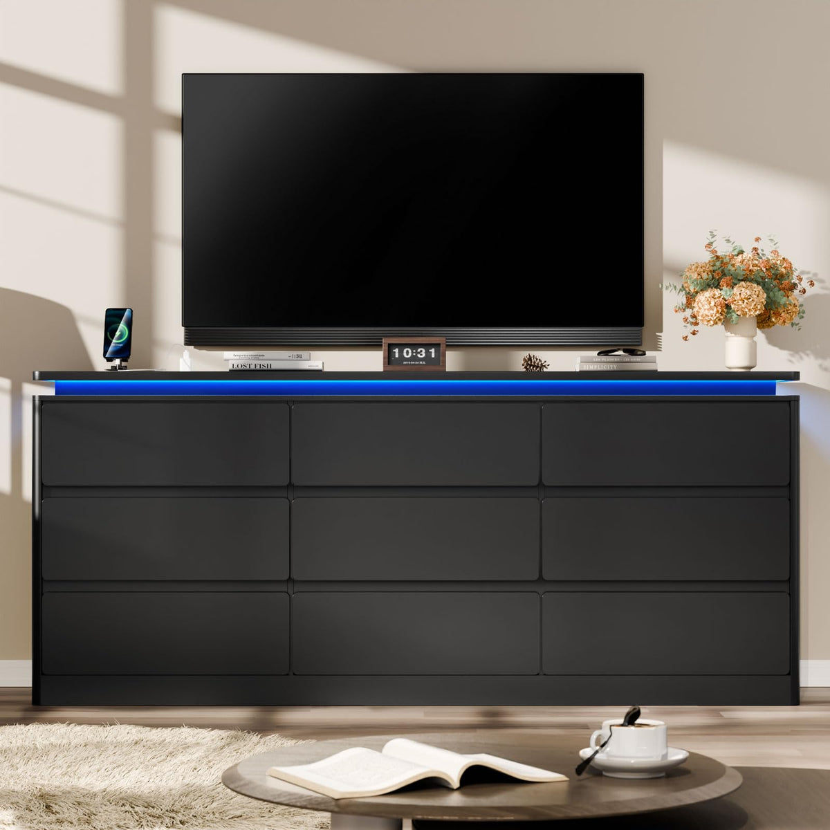 Black 9 Drawer Dresser with LED Lights P771