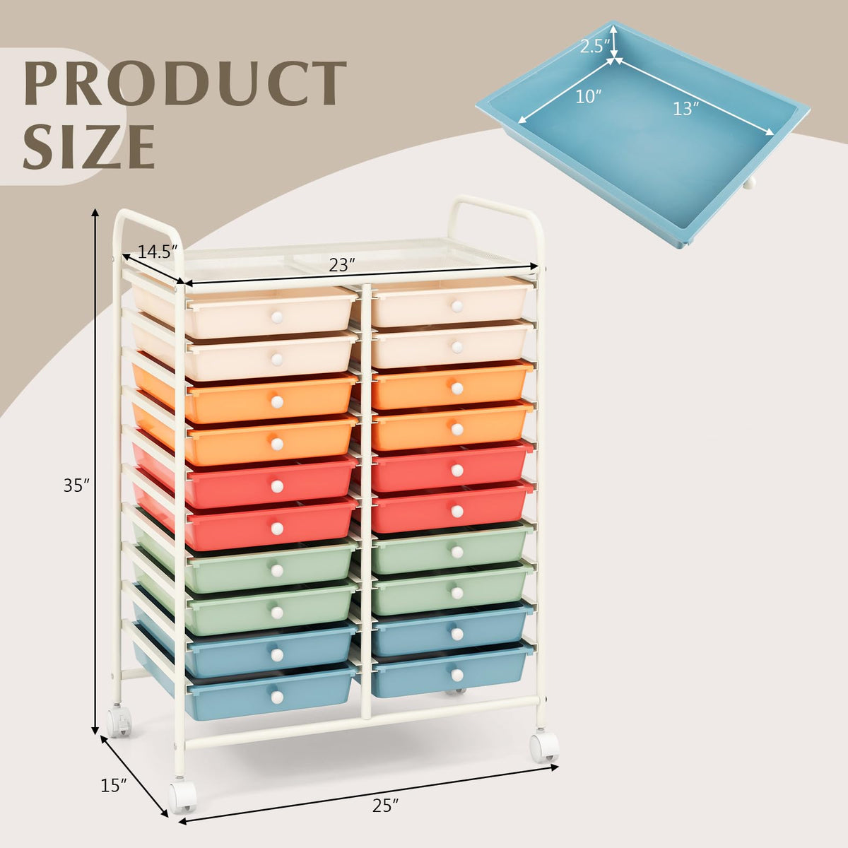 20 Drawer Rolling Storage Cart with Lockable Wheels K327643