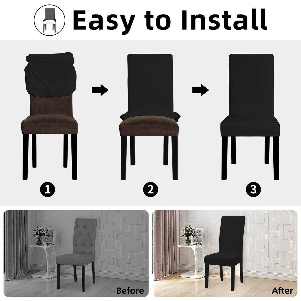 Black Stretch Dining Room Chair Slipcovers Set of 4 T96161