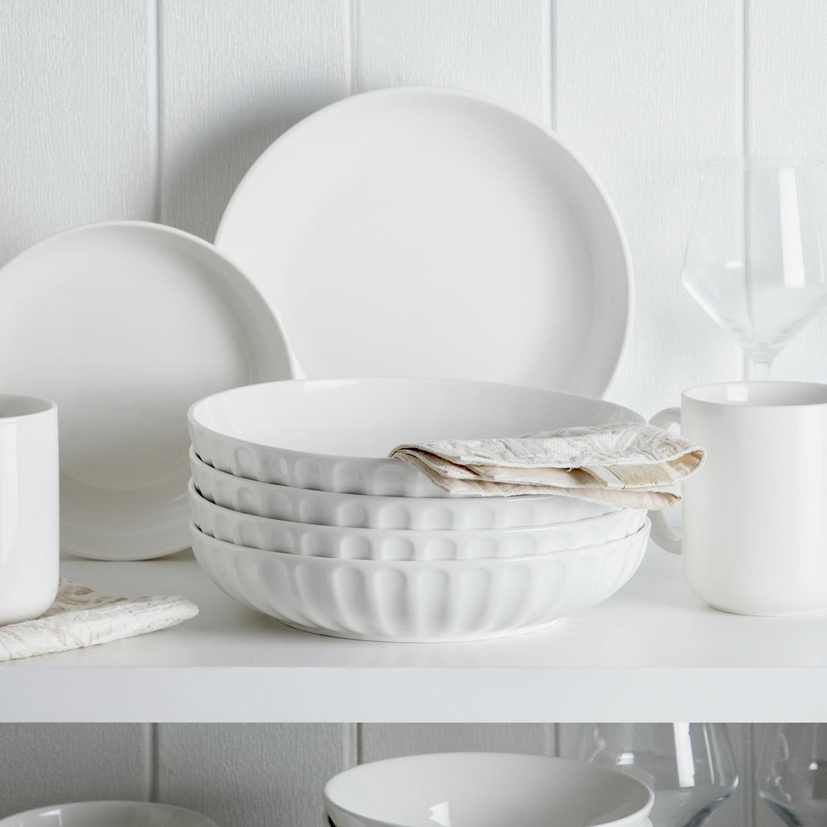 10" White Ceramic Pasta Bowls Set of 4 C808