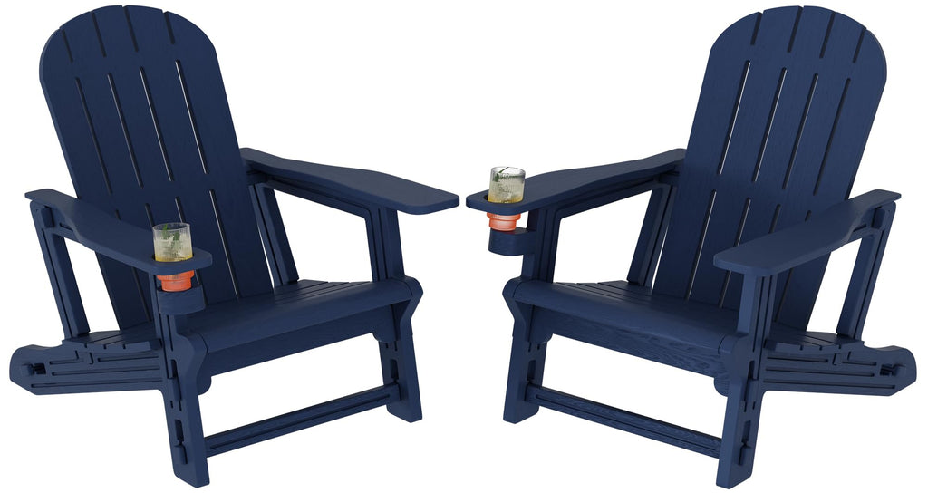 Dark Blue HDPE Adirondack Chairs Set of 2 with Cup Holder W73755