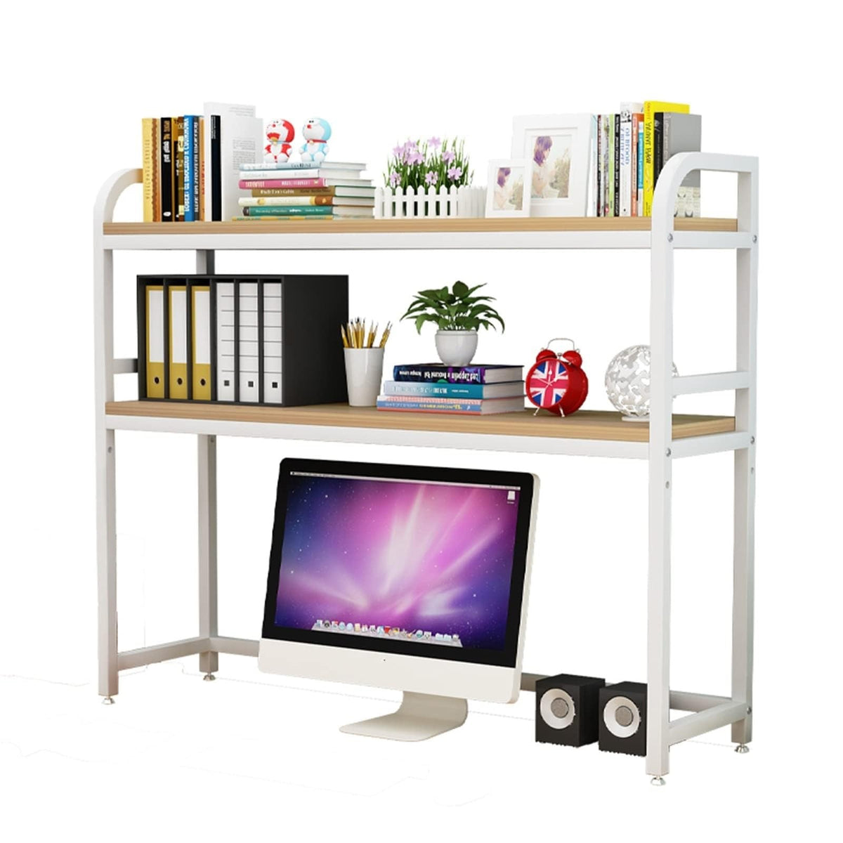 2-Tier White Desktop Bookshelf H790