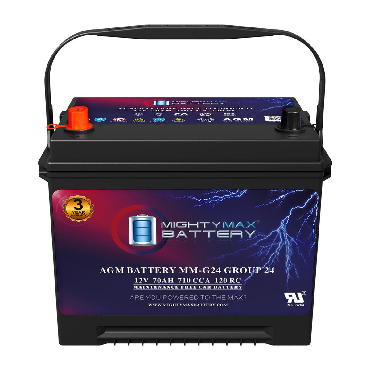 12V 70Ah 710 CCA Group Size 24 Replacement Battery R187
