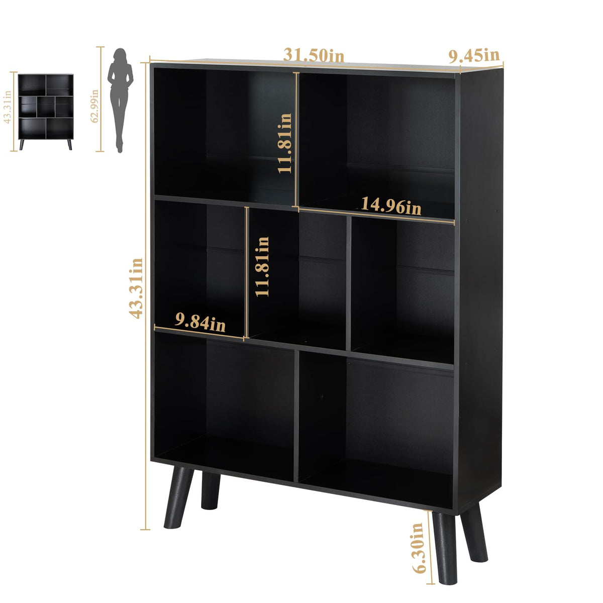 Black 3 Tier Wood Bookshelf C873