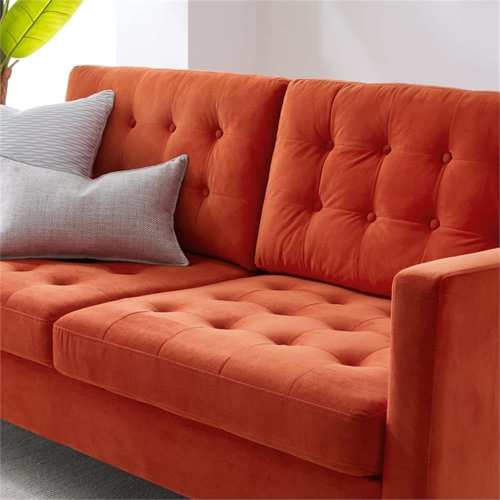 Orange Velvet Tufted Sofa with Black Wood Legs L792900