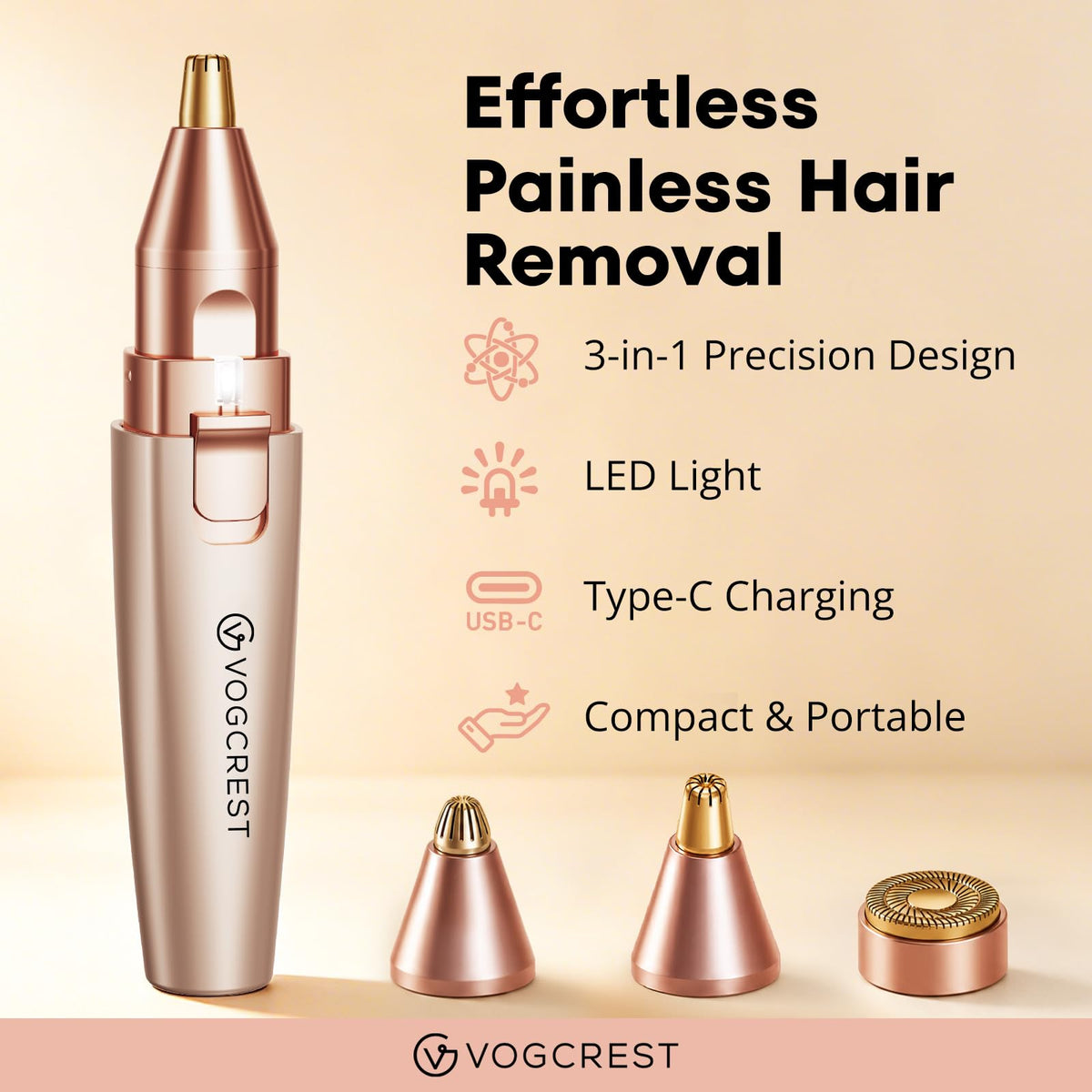 Nose Hair Trimmer 3 in1 Rechargeable Facial Hair Removal & Eyebrow Shaver X7253