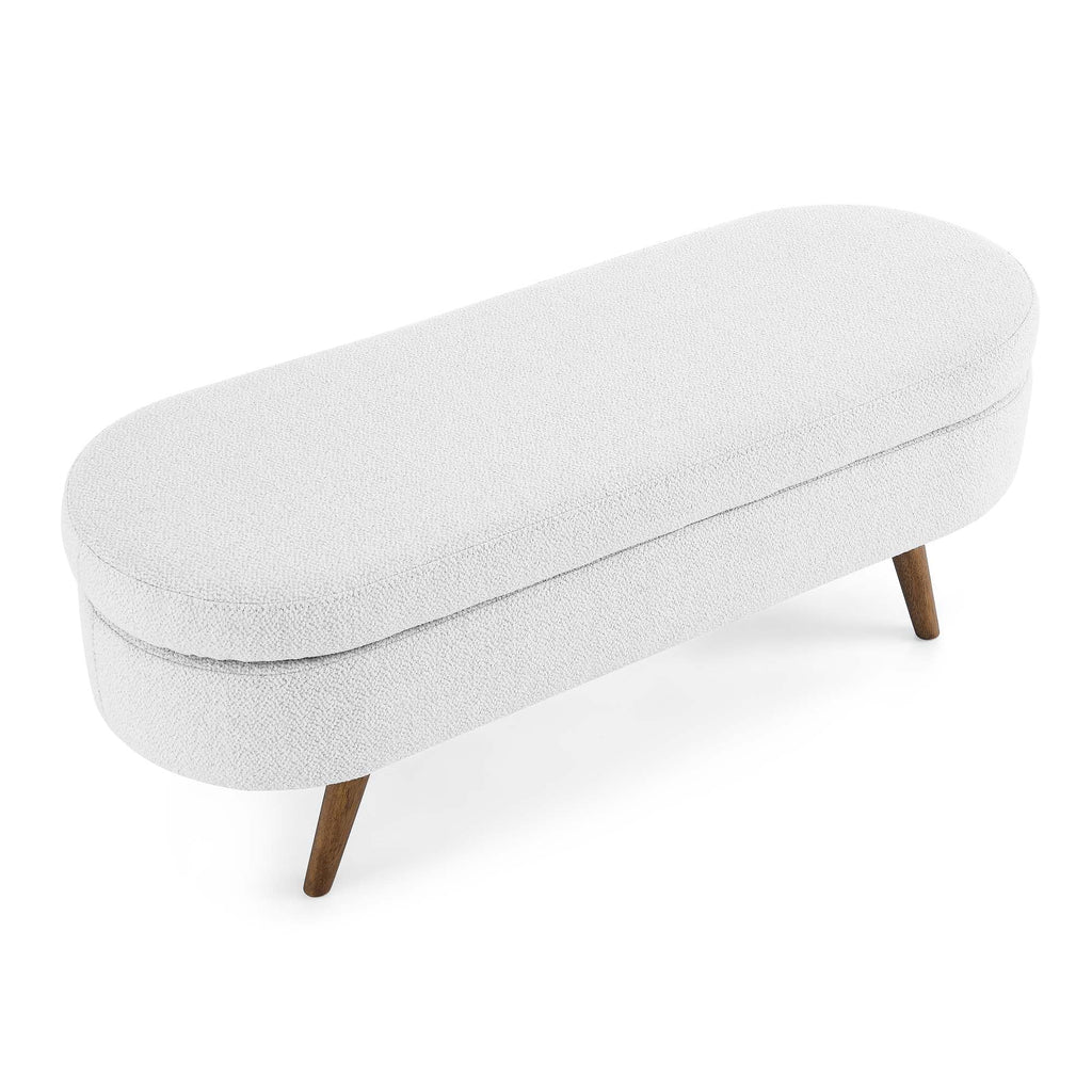 White Oval Storage Ottoman Bench with Rubber Wood Legs U74318