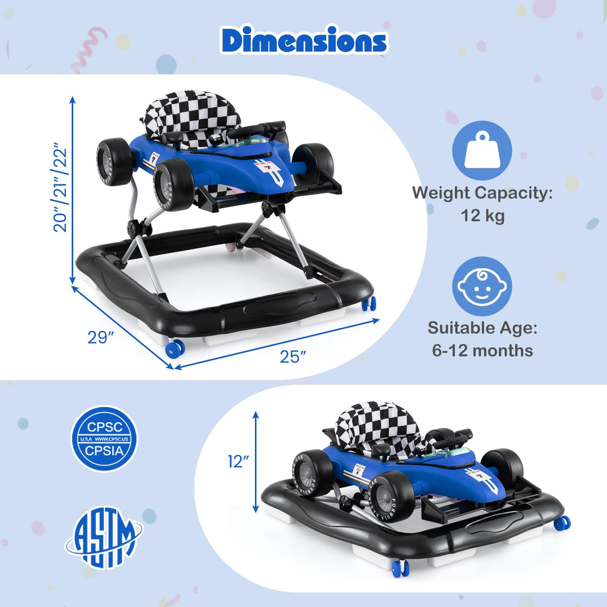 Foldable Baby Walker with Adjustable Heights and Wheels V8303