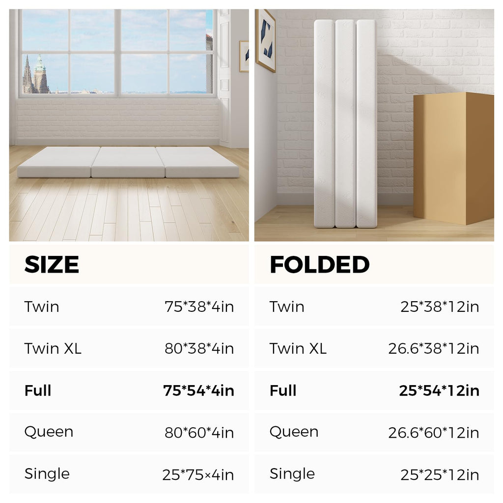 4 Inch Memory Foam Tri-fold Mattress Topper H800