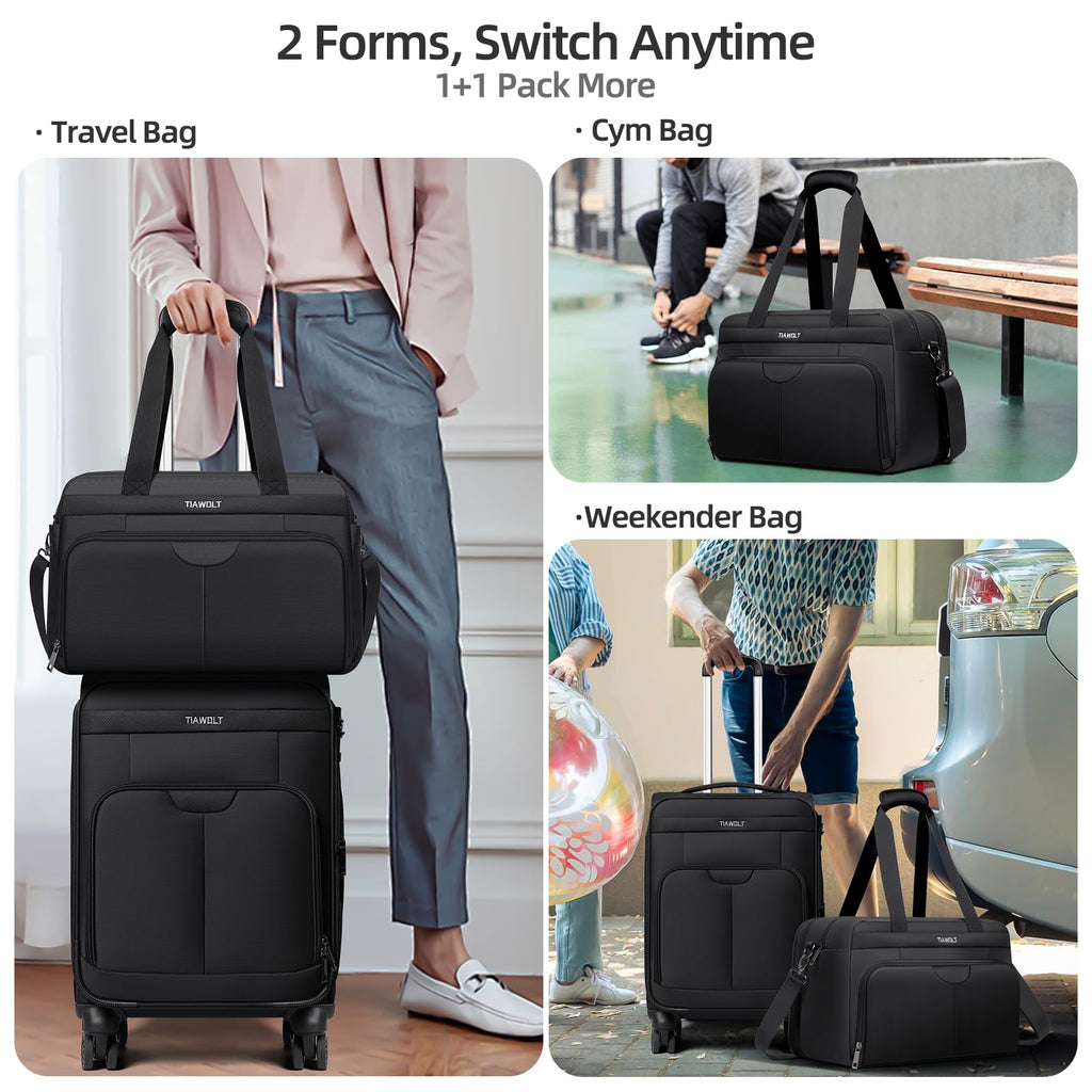 Black Expandable Carry-On Luggage Duffel Bag with Adjustable Strap E85718