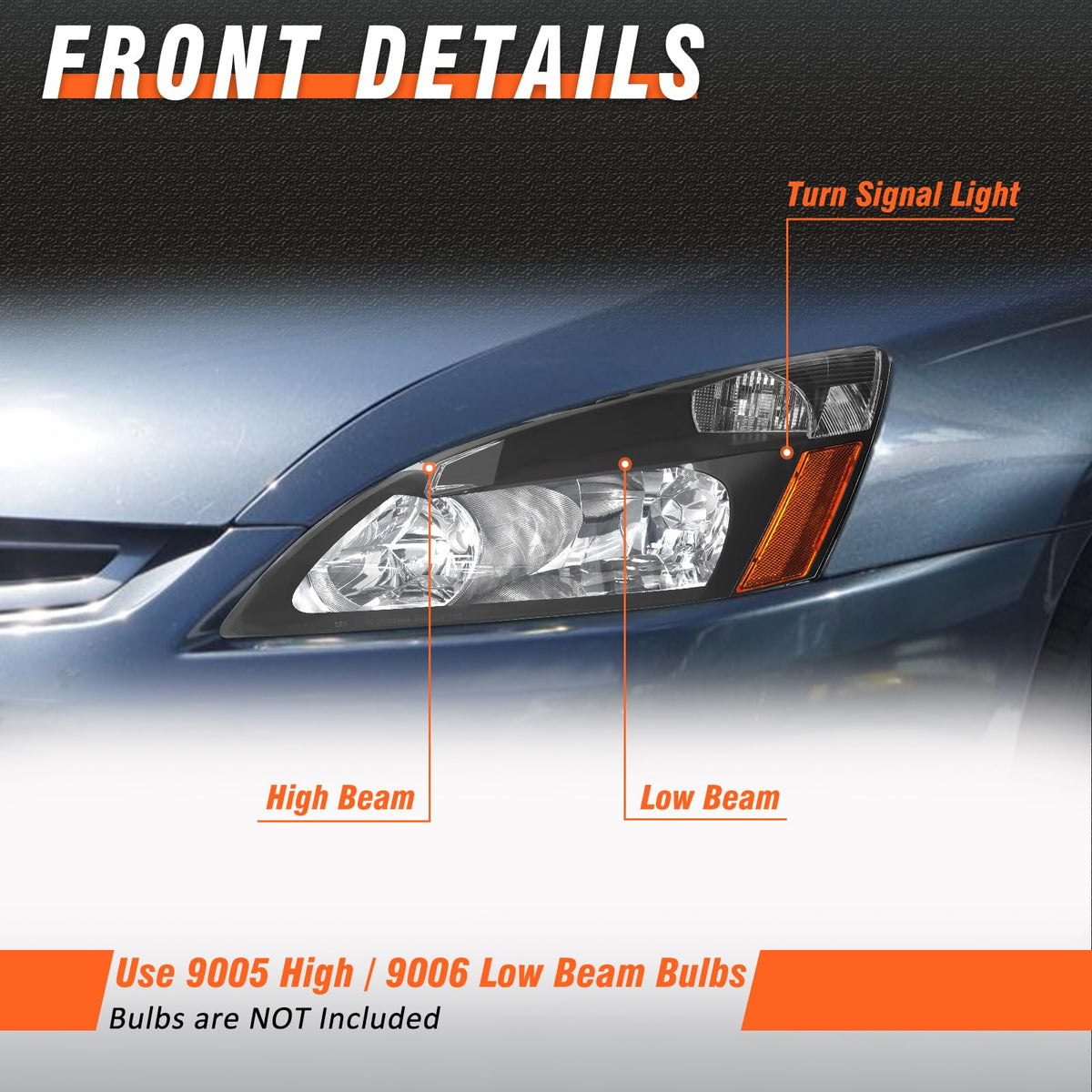 2003-2007 Honda Accord Black Headlights Assembly Pair N4503