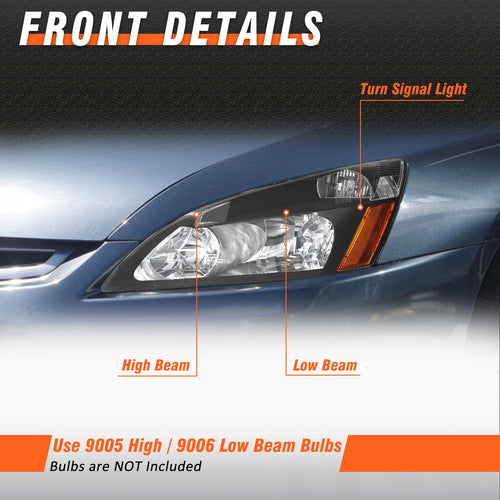 2003-2007 Honda Accord Black Headlights Assembly Pair N4503