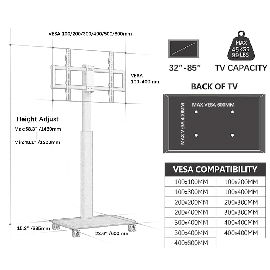 White Rolling TV Stand F6858