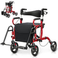 2-in-1 Folding Rollator Walker with Seat, Red O2156