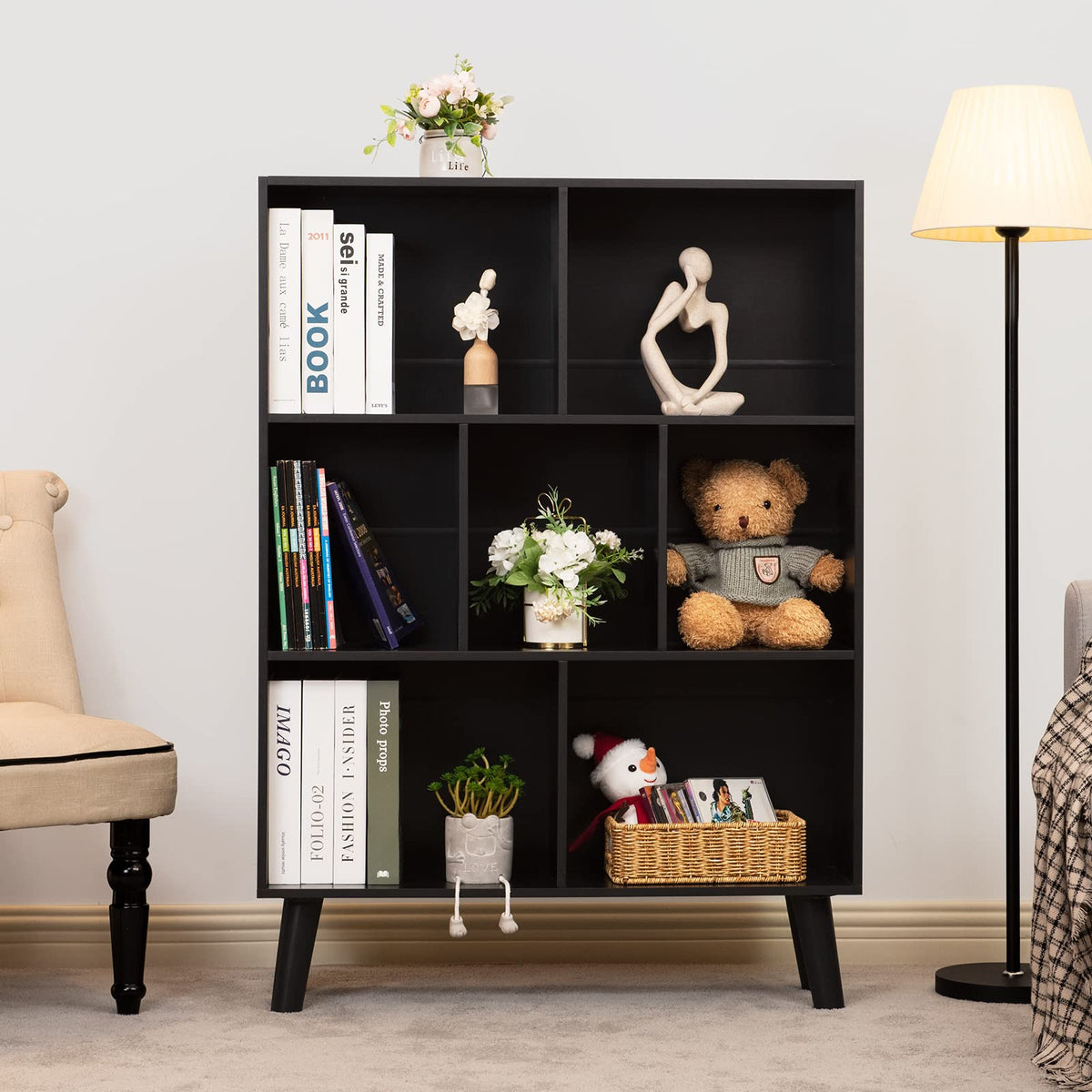 Black 3 Tier Wood Bookshelf C873