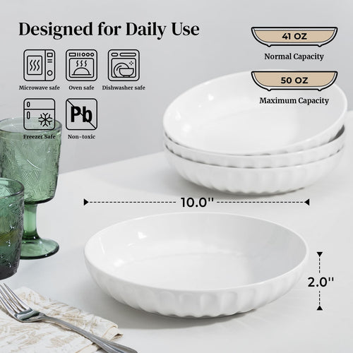 10" White Ceramic Pasta Bowls Set of 4 C808