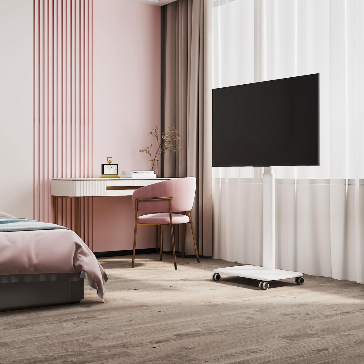 White Rolling TV Stand F6858
