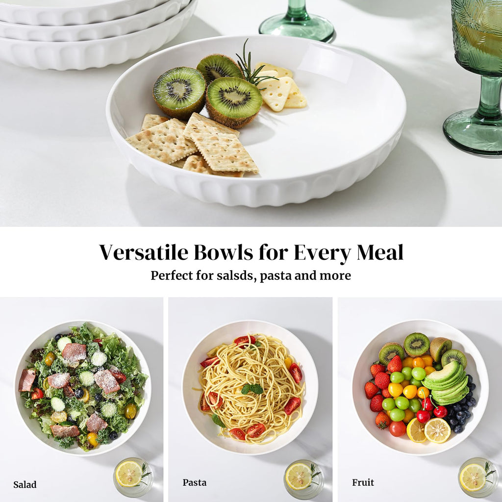 10" White Ceramic Pasta Bowls Set of 4 C808