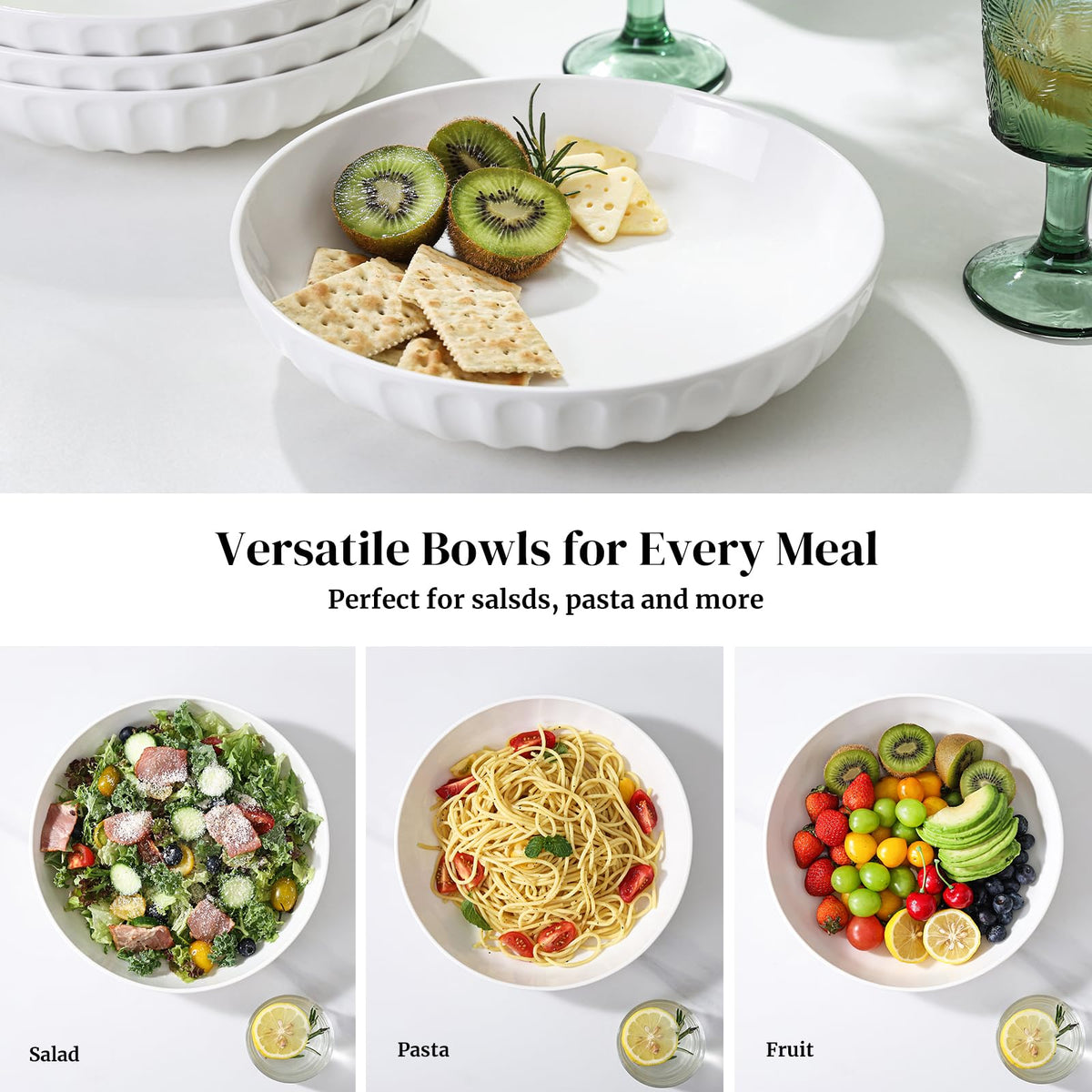 10" White Ceramic Pasta Bowls Set of 4 C808