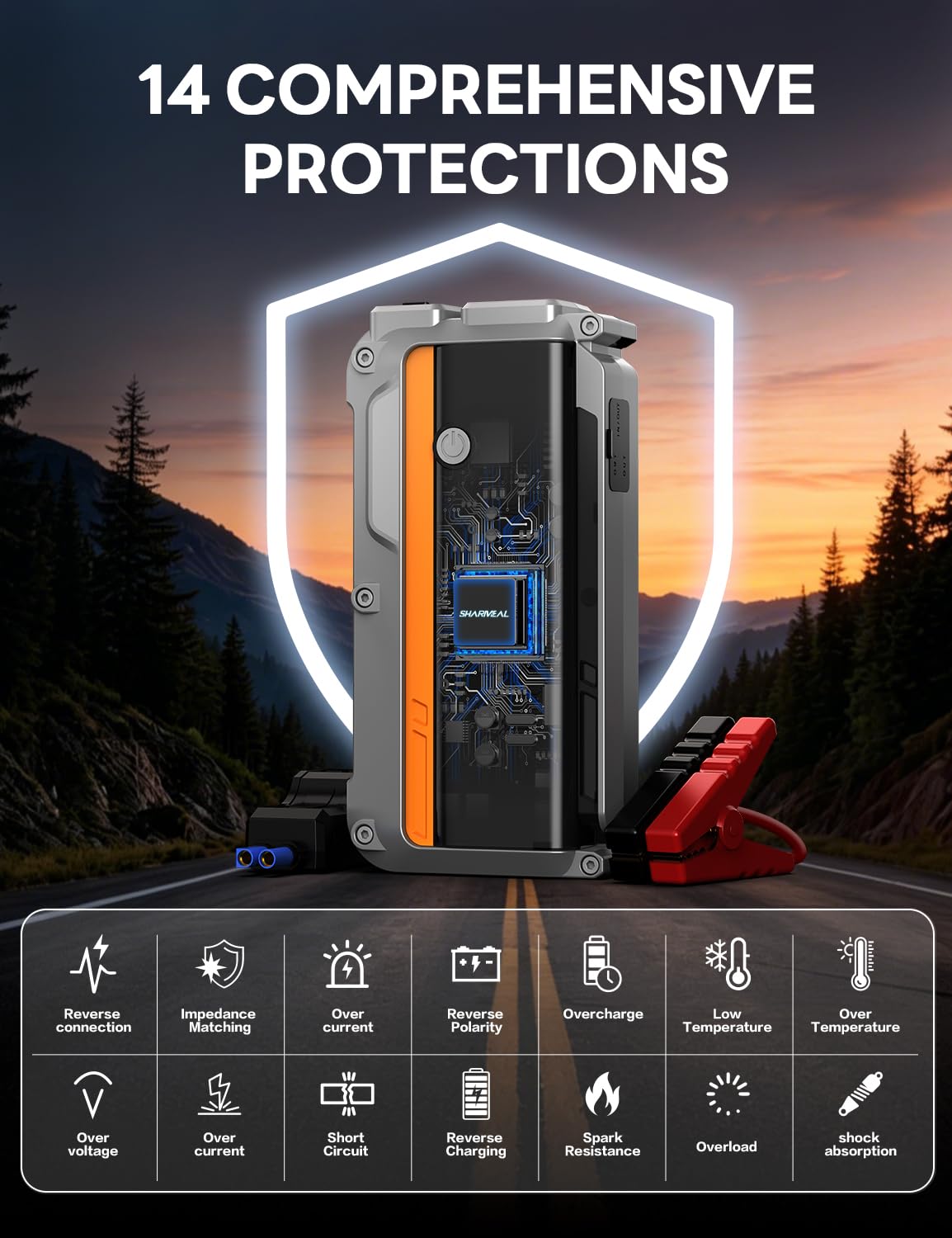 12000mAh 12V Portable Jump Starter with Flashlight and Jumper Cable I8989