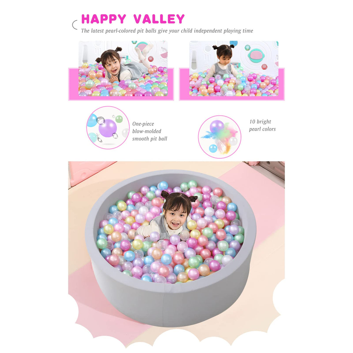 Pack of 100 200 500 BPA Free Non-Toxic Crush Proof Plastic Ball Pit Balls H132