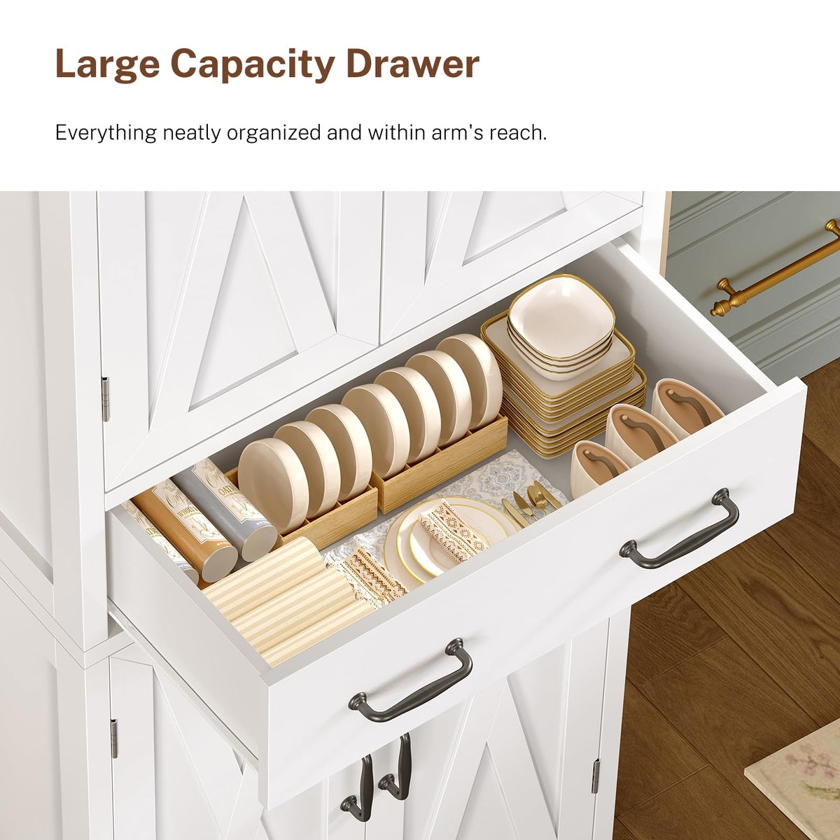 White Storage Cabinet with 2 Adjustable Shelves and Drawer I514