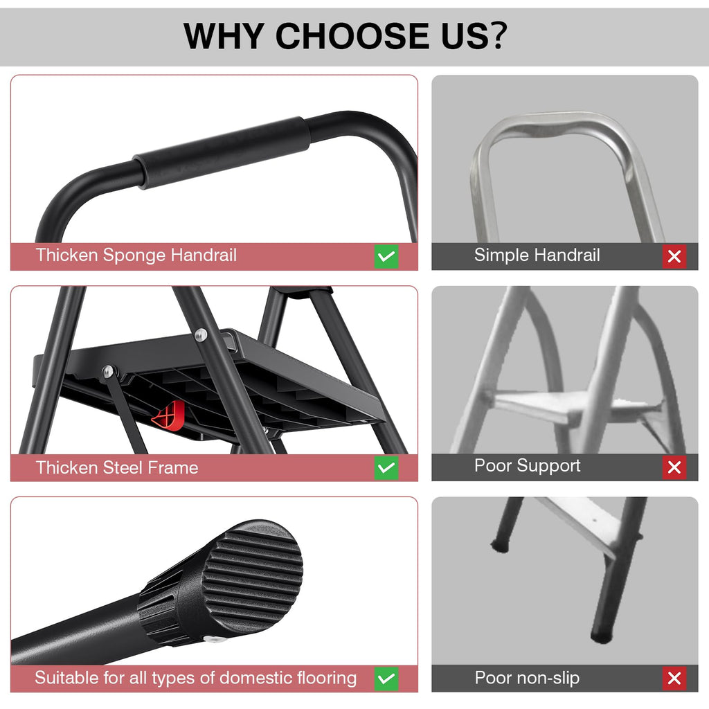 2 Step Steel Step Ladder with Handrail X81633
