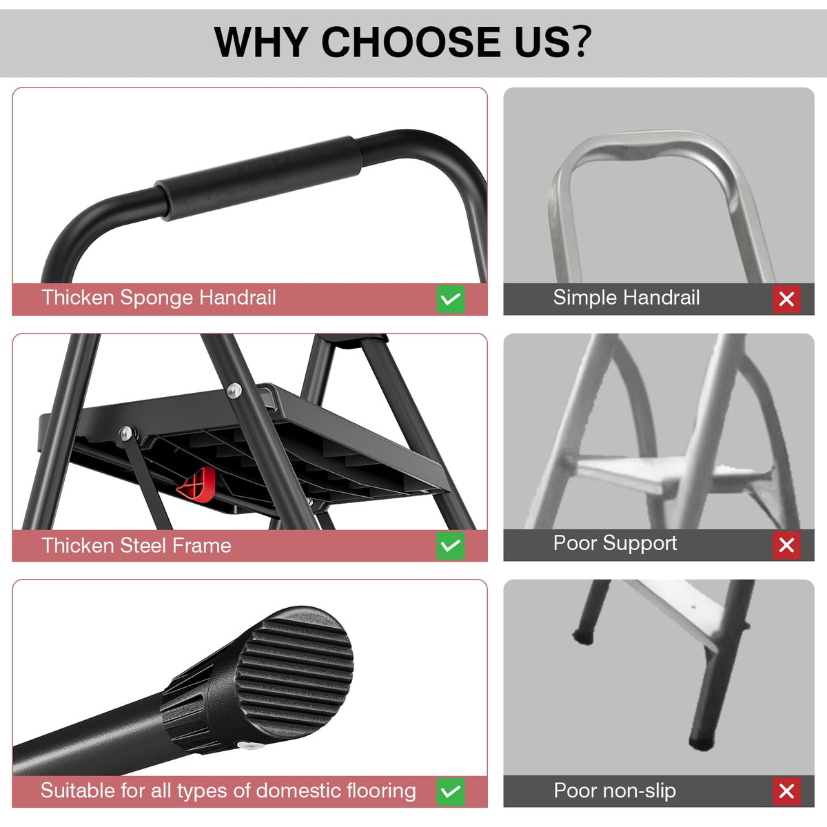 2 Step Steel Step Ladder with Handrail X81633