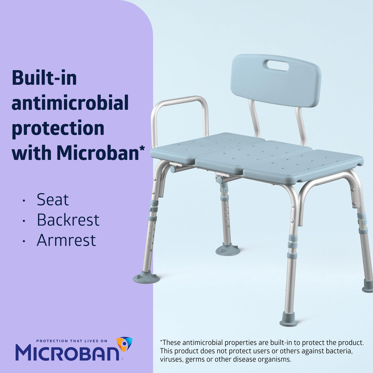 Light Blue Adjustable Tub Transfer Bench and Shower Chair 350 lb. Weight Capacity I549