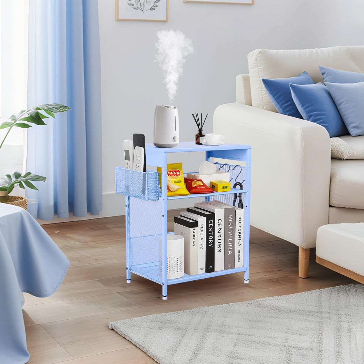 Sky Blue Kids Nightstand with Hooks and Holder H73107