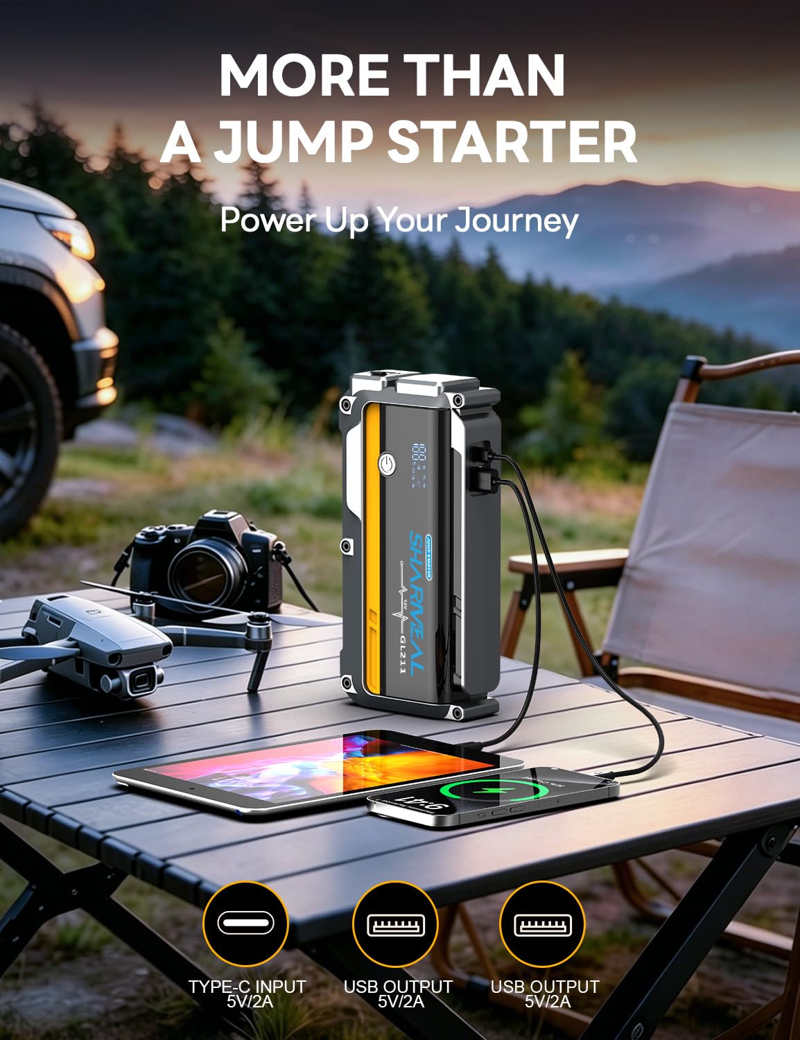 12000mAh 12V Portable Jump Starter with Flashlight and Jumper Cable I8989